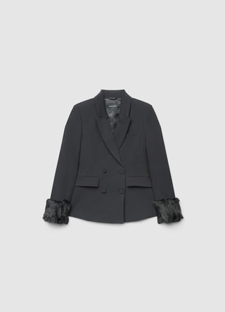 Doppelreihiger Blazer mit Kunstpelzbesatz an den Ärmeln