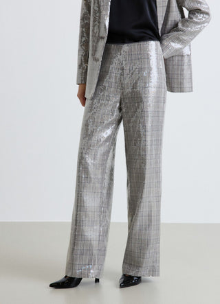Pantalon palazzo à carreaux avec paillettes