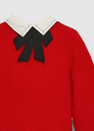 Maglia con colletto camicia e strass