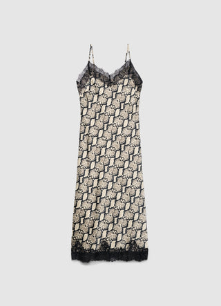 Abito sottoveste con pizzo e stampa animalier