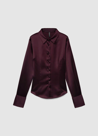 Einfarbiges Crop-Top-Hemd aus Satin-Imitat