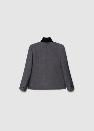 Boxy jacket with high collar and buttons
