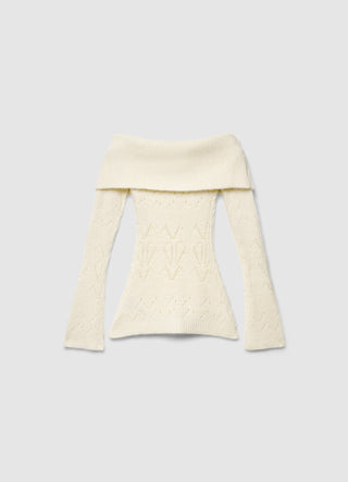 Pointelle-Strickshirt mit ausgesetzten Schultern