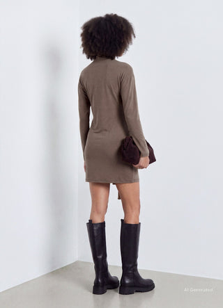 Robe courte à col montant avec ceinture à nouer
