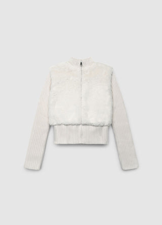 Sweater with plush-effect insert and zip