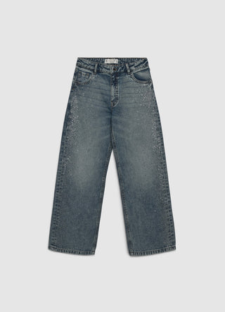 Jeans wide leg con strass