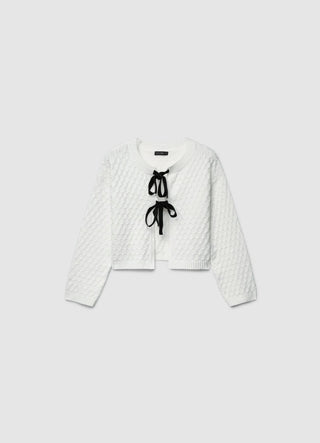 Cardigan crop in maglia con fiocchi