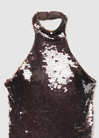 Top con paillettes e collo all'americana