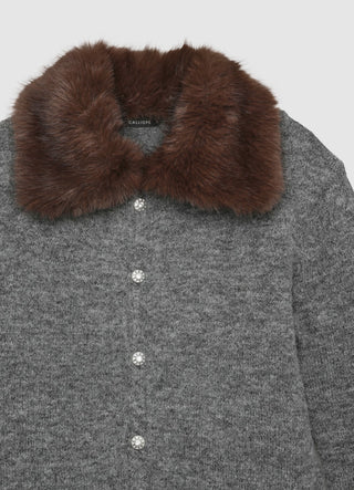 Cardigan con collo effetto pelo e bottoni gioiello