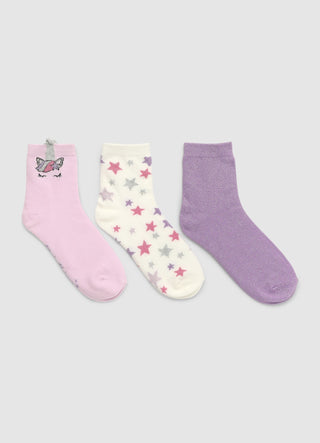 Pack of 3 socks with stars and unicorns