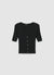 T-shirt a costine con scollo a V e bottoni