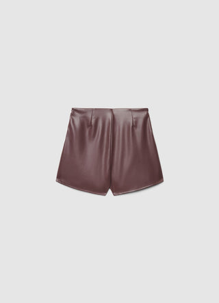 Gonna-pantalone mini effetto pelle con zip laterale