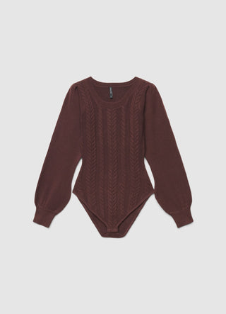 Body in maglia a trecce con maniche lunghe