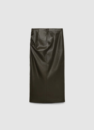 Longuette leather-effect skirt with slit