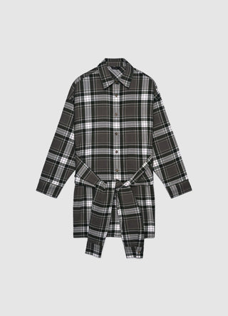 Robe courte à carreaux avec ceinture