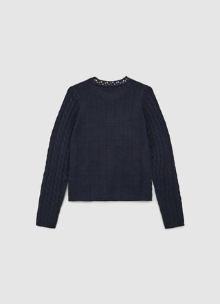 Zopfstrickpullover mit Perlen