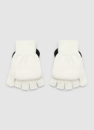 Fingerlose Handschuhe mit Klappe und Pandagesicht
