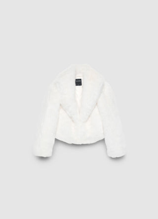 Crop jacket with plush effect and notched collar