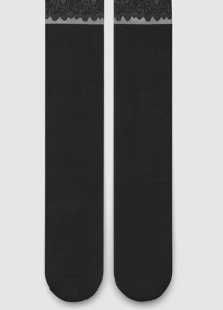 Thigh-high effect tights with lace band