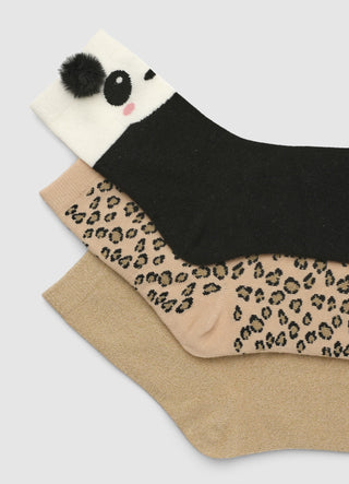 Pack of 3 socks with panda and animal print