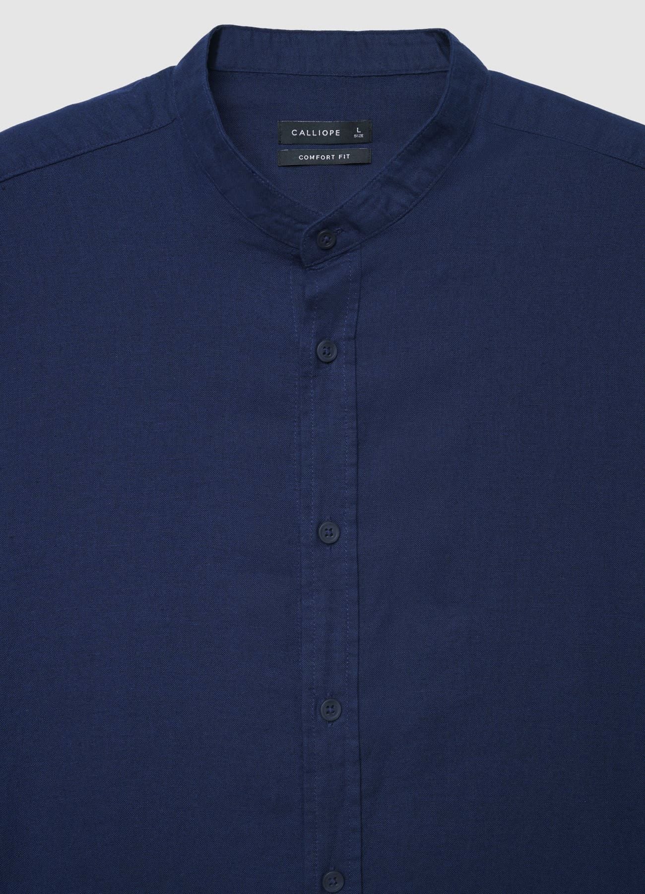 Tokyo Laundry Camicia Uomo Maniche Lunghe Misto Cotone E Lino - Colore Blu Chiaro, Taglia S, Collo Grandad