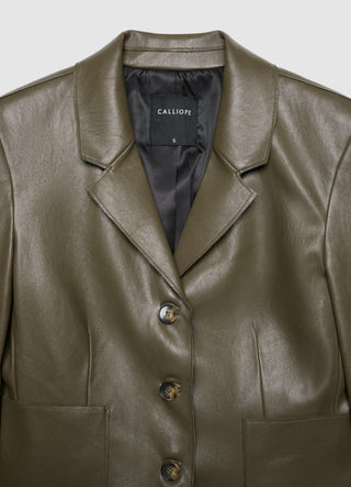 Einfarbiger Blazer mit Lederoptik