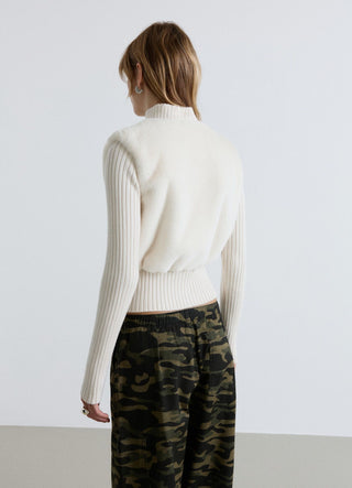 Sweater with plush-effect insert and zip