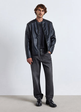 Slim Bikerjacke mit Lederoptik und Reißverschluss