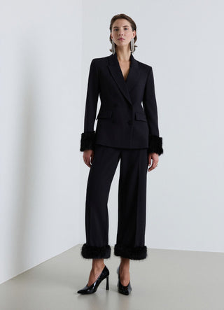 Doppelreihiger Blazer mit Kunstpelzbesatz an den Ärmeln