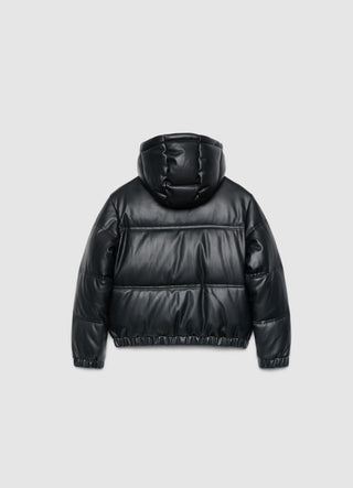 Gepolsterte Jacke mit Kapuze und Lederoptik