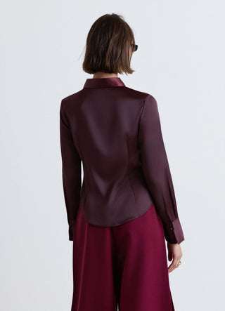 Einfarbiges Crop-Top-Hemd aus Satin-Imitat