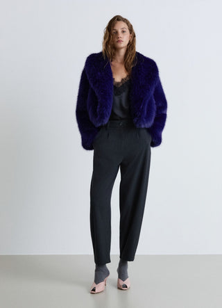 Giacca crop effetto pelo con rever