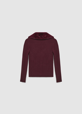 Cardigan côtelé avec col effet fourrure