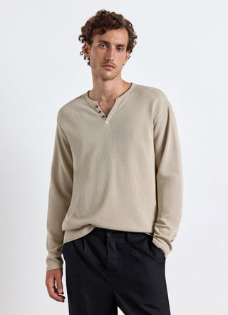 T-shirt col rond en tissu gaufré uni