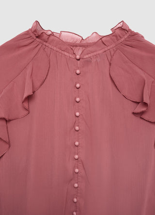 Bluse mit Volants und bezogenen Knöpfen