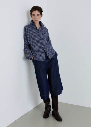 Camicia a quadri con taschino e colletto classico