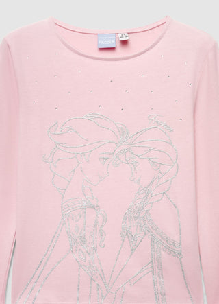 T-shirt με στάμπα Frozen και μανσέτες με εφέ γούνινο