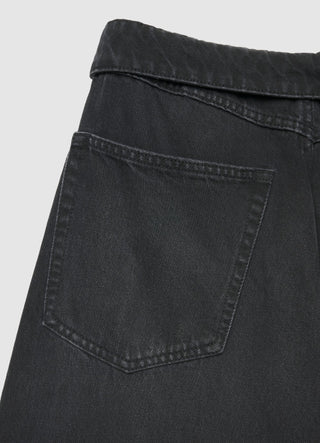 Jeans wide leg a vita alta con cintura ripiegata