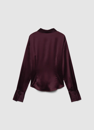 Einfarbiges Crop-Top-Hemd aus Satin-Imitat