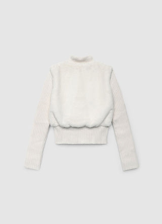 Sweater with plush-effect insert and zip