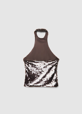 Top con paillettes e collo all'americana