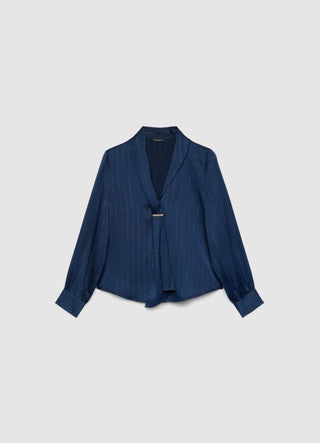 Blusa con rever sciallato a righe