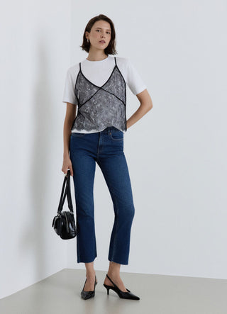 Jeans crop flare a tinta unita