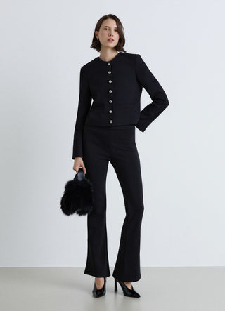 Flared long leggings with gathered elasticated waistband