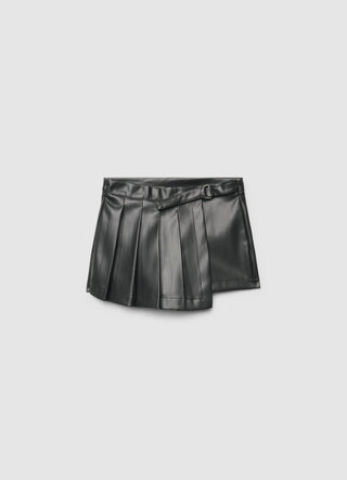 Gonna-pantalone similpelle con pieghe e cintura