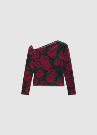Eng anliegendes One-Shoulder-T-Shirt mit Rosenprint
