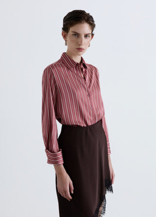Chemise à rayures avec col classique en similicuir satinée