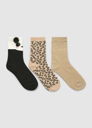 Pack of 3 socks with panda and animal print