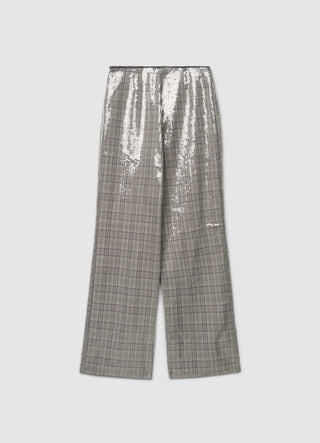 Pantalon palazzo à carreaux avec paillettes