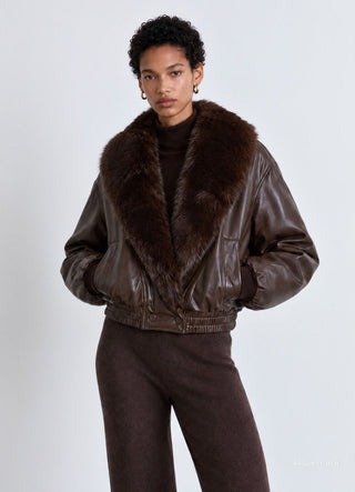 Giubbotto effetto pelle con maxi collo effetto pelo
